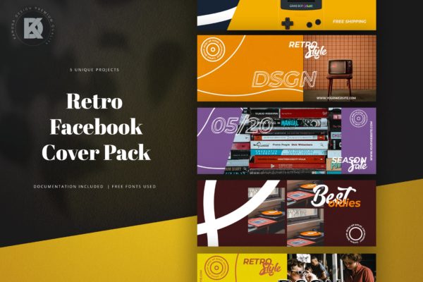 复古风格Facebook主页封面设计模板素材库精选 Retro Facebook Cover Pack
