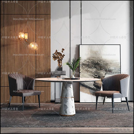 圆形餐桌和椅子素材之家精选3D模型