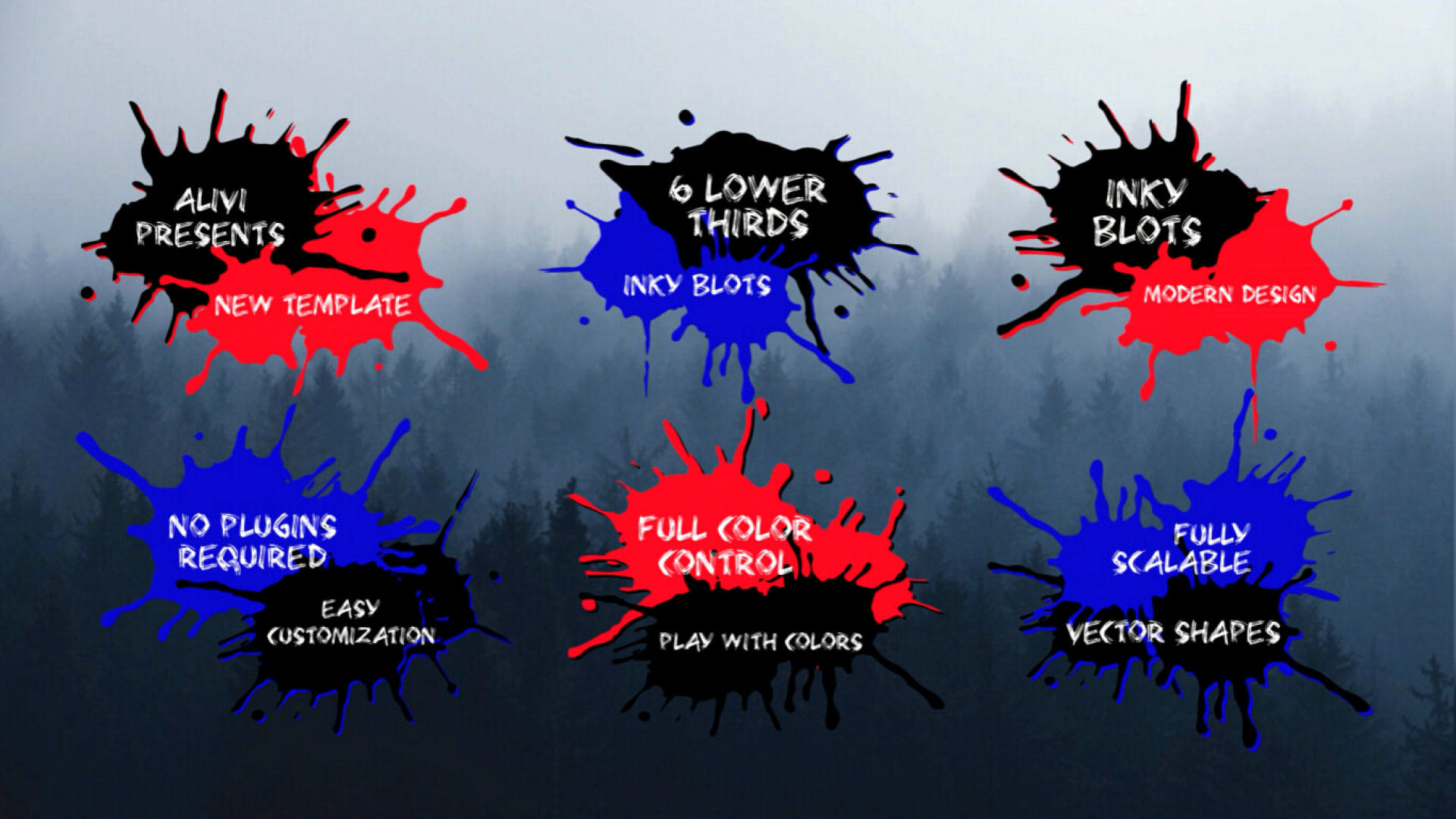 6个有趣明亮创意的墨迹印低三分之二标题素材库精选AE模板