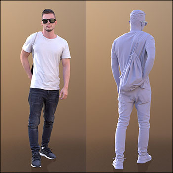 穿白色衬衫和牛仔裤的休闲男人素材之家精选3D模型