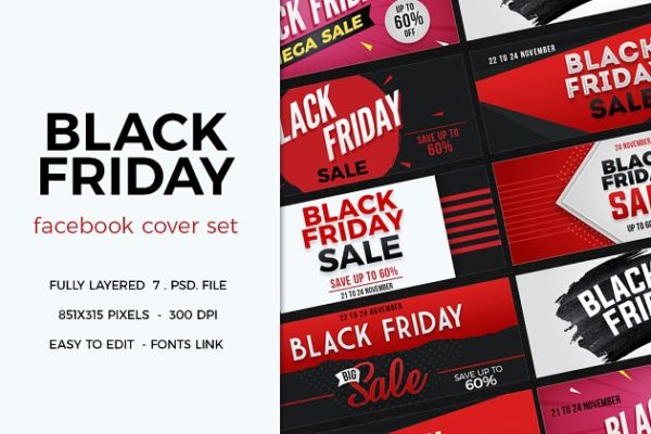 黑色星期五Facebook封面模板素材库精选 Black Friday Facebook Cover