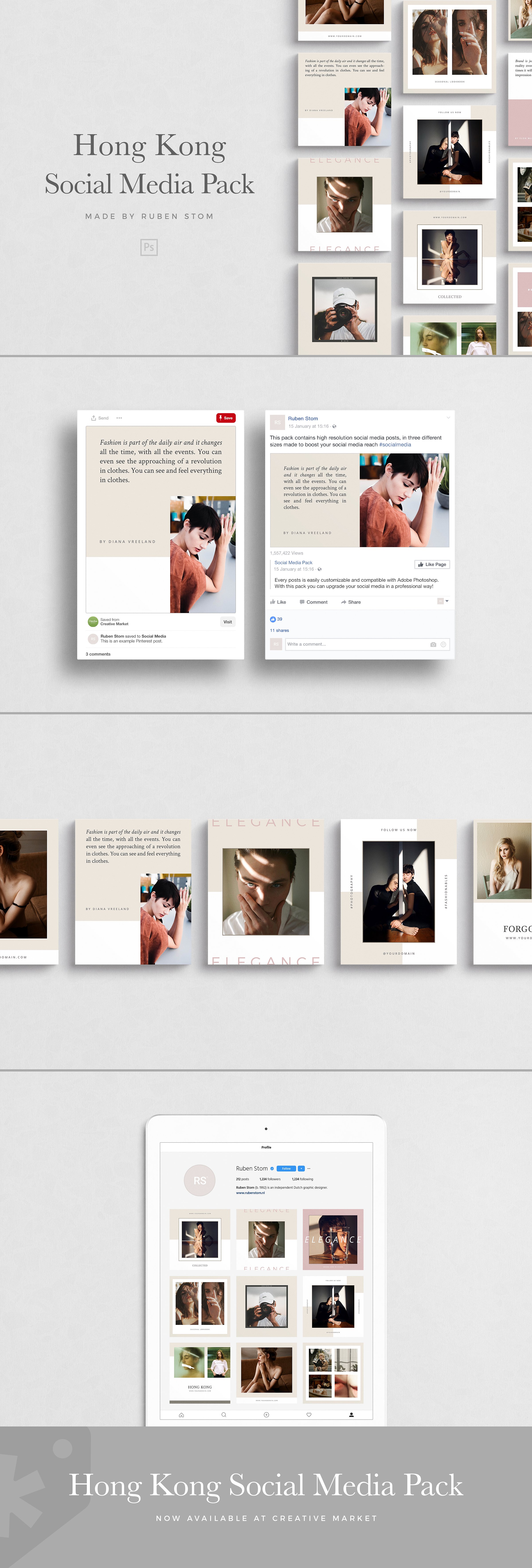 时尚模特肖像摄影社交媒体贴图模板素材库精选 Hong Kong Social Media Pack插图