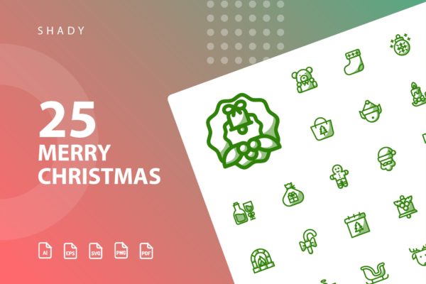 25枚圣诞主题背影线性图标素材 Merry Christmas Shady