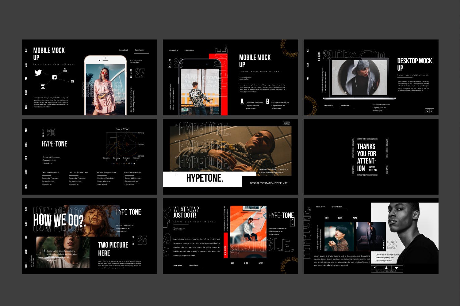 时尚潮流文化主题酷黑背景PPT幻灯片模板 Hypetone – Presentation插图(8)