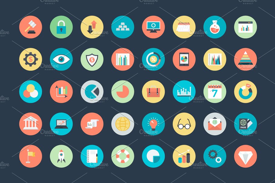 100+图表信息&投资主题图标素材 100+ Flat Graphs and Investment Icon插图(2)
