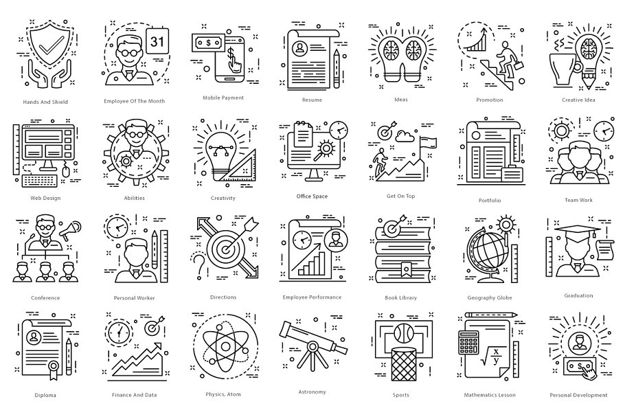615枚扁平风线条图标合集 615 Flat Line Icons插图(2)