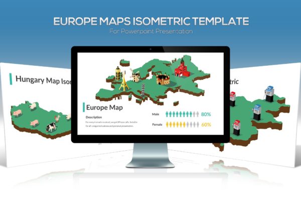 欧洲国家地区地图图形PPT幻灯片设计素材 Europe Maps Isometric &amp; Legends For Powerpoint