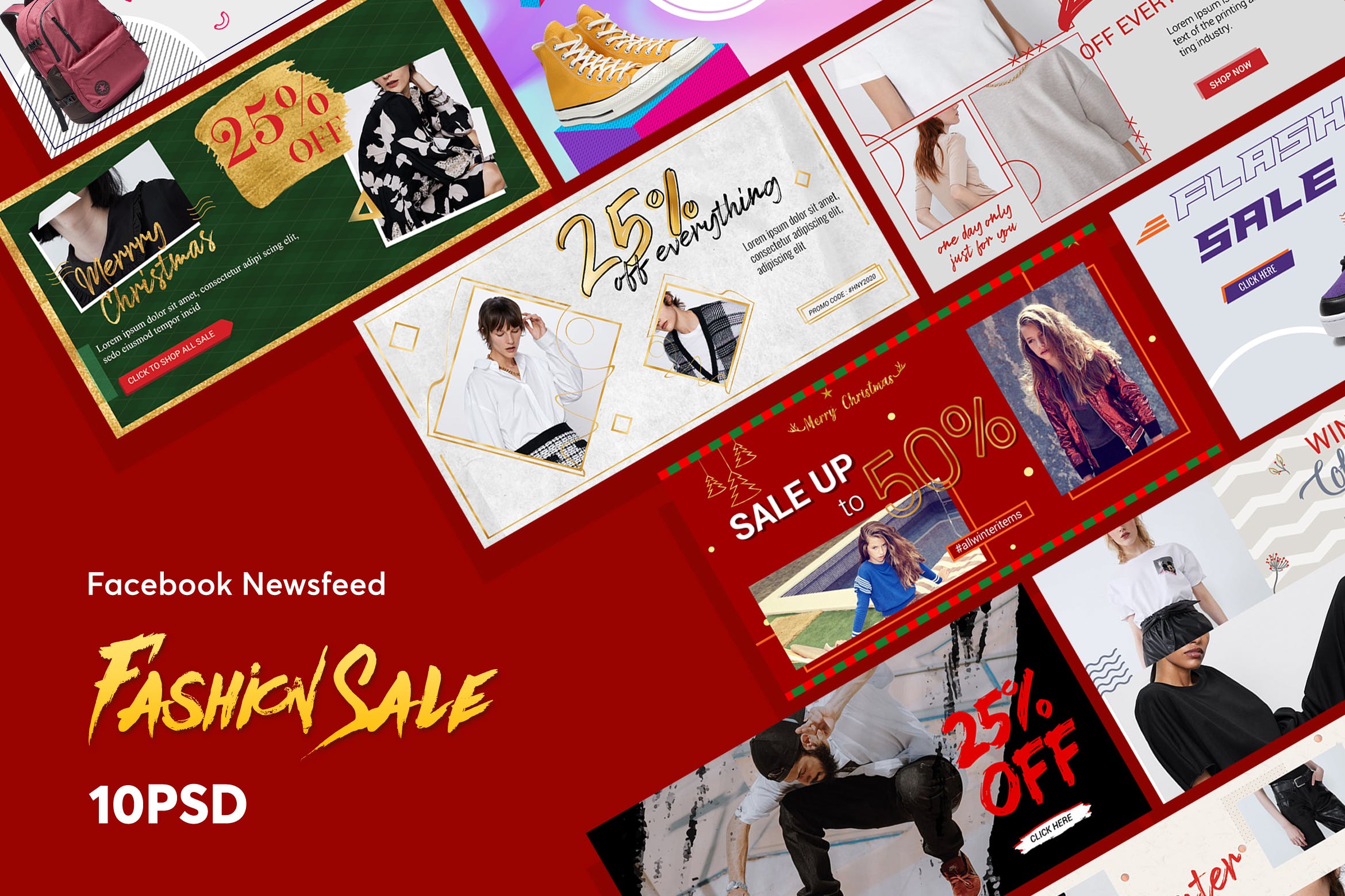 创意时装销售Facebook社交广告图设计模板素材库精选 Creative Fashion Sale Facebook NewsFeed插图