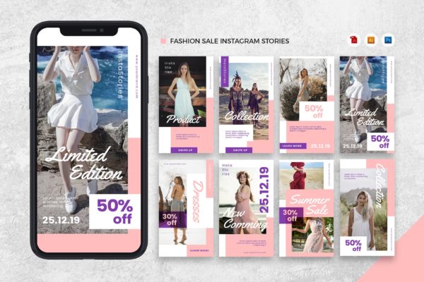 Instagram社交平台时尚品牌推广设计素材[AI&amp;PSD] Fashion Instagram Stories AI and PSD