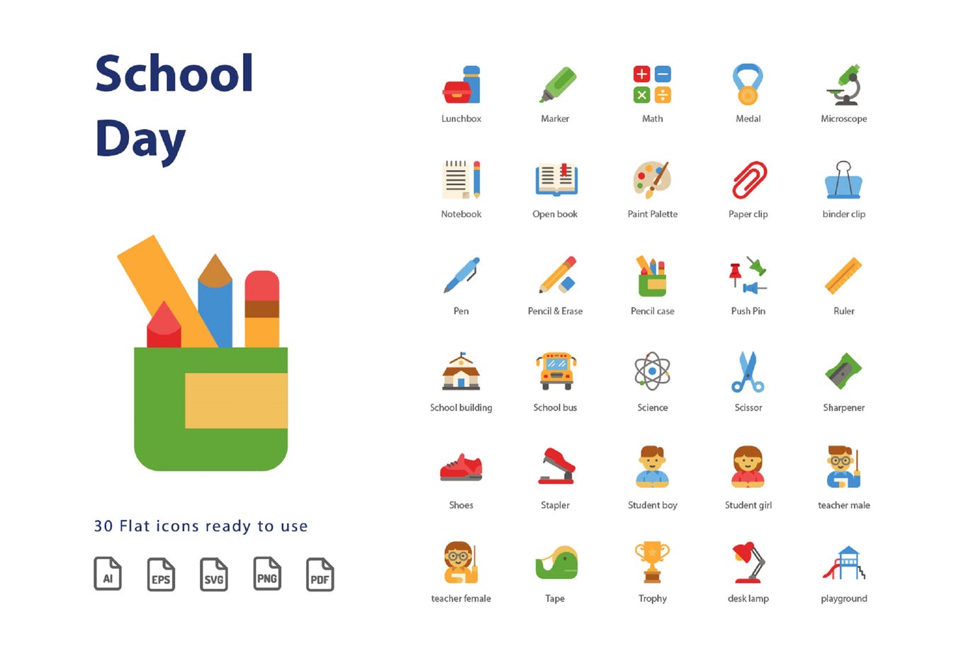 校园日教育主题扁平化设计风格图标素材 Shcool Day (Flat)插图