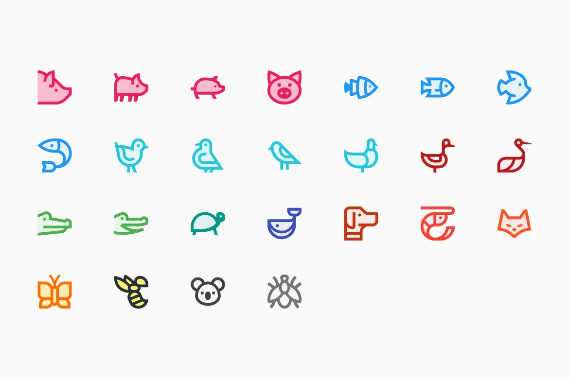 25枚动物简笔画图形矢量素材库精选图标v1 Animals插图(1)