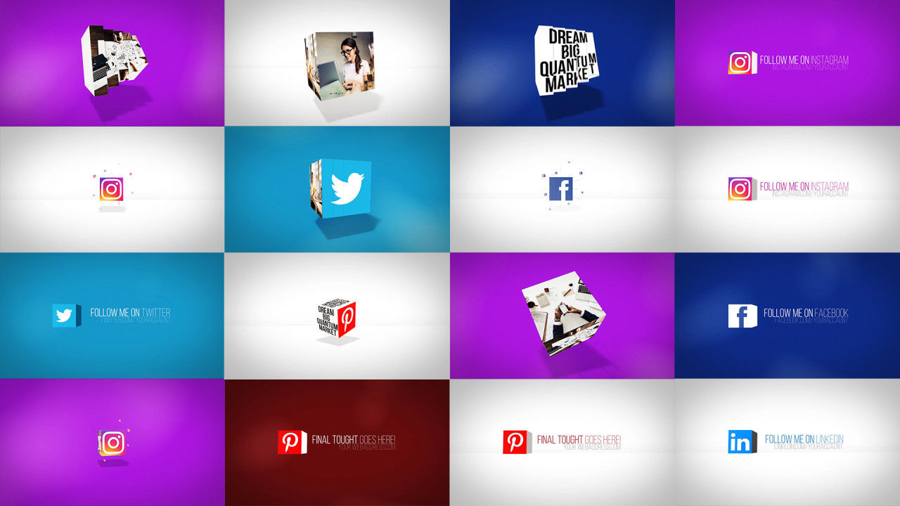 4个清洁动态立方体徽标显示素材库精选AE模板