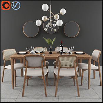 木质餐桌和藤编餐椅素材之家精选3D模型