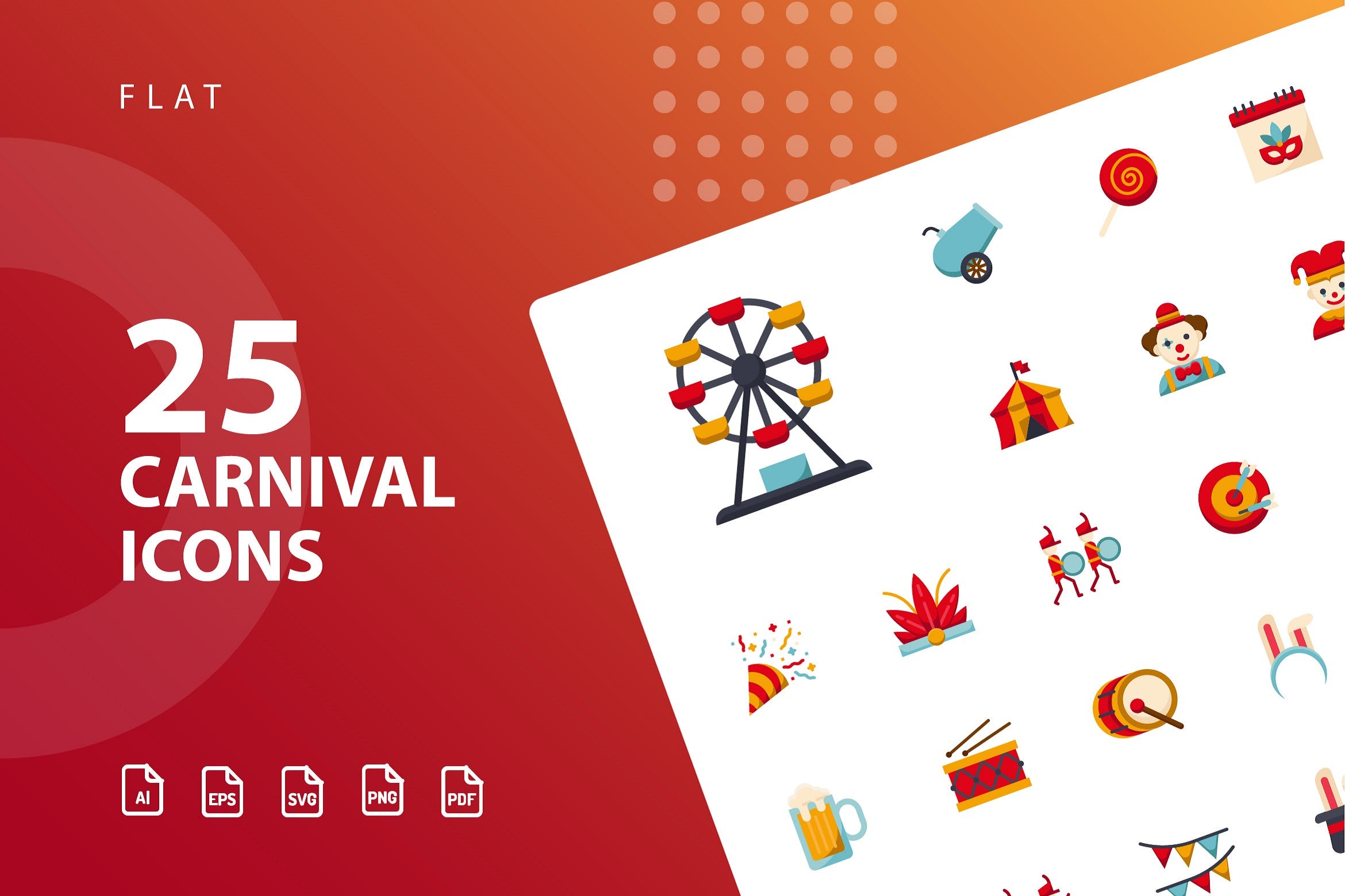 25枚狂欢节扁平设计风格矢量素材库精选图标 Carnival Flat插图