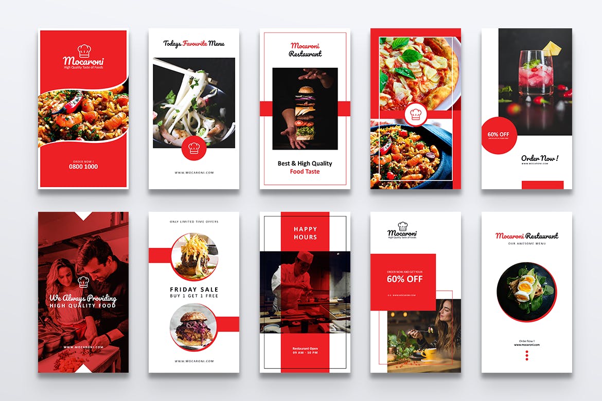 餐馆美食主题Instagram&Facebook社交品牌宣传图片设计PSD模板素材库精选 MOCARONI Restaurant/Food Store Instagram Stories插图(5)