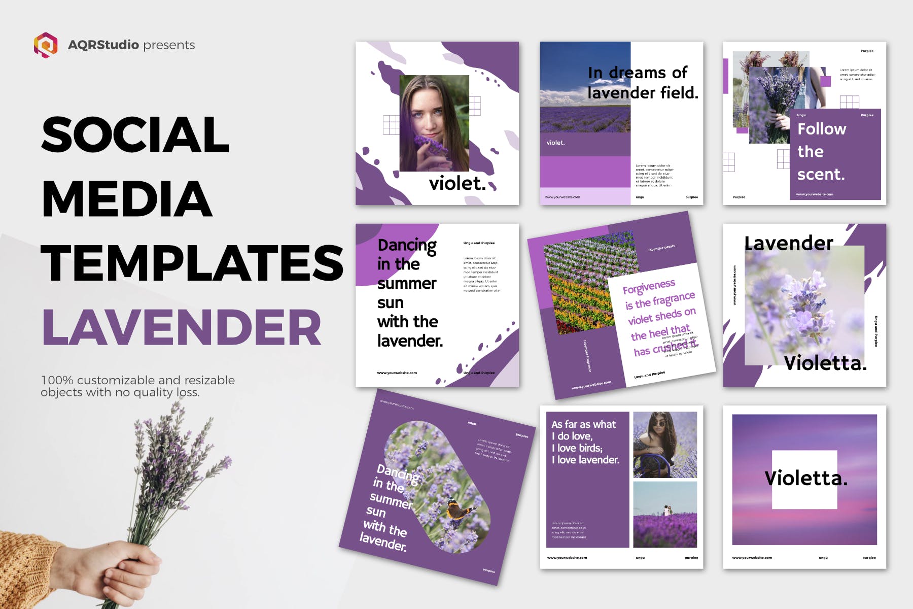 薰衣草配色社交媒体广告Banner图设计模板素材库精选 Lavender Social Media Banners插图