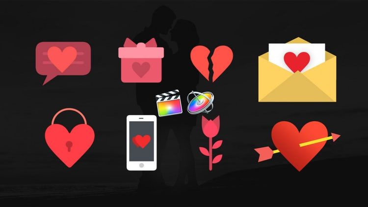 9个甜美可爱的动画爱情图标遮罩素材库网精选fcpx模板