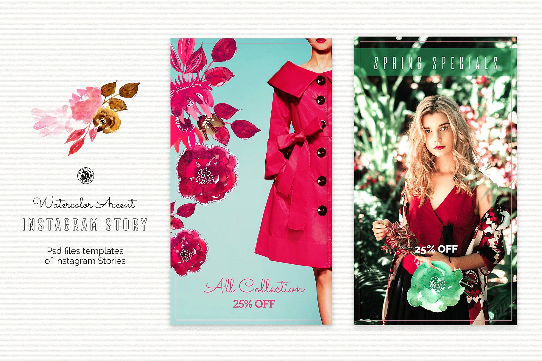 初春水彩Instagram故事模板素材库精选 Watercolor Accent Instagram Stories插图(3)