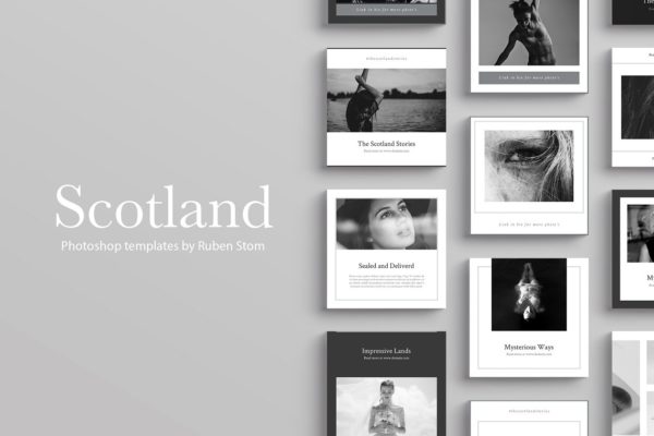 黑白风社交媒体设计素材合集 Scotland Social Media Pack