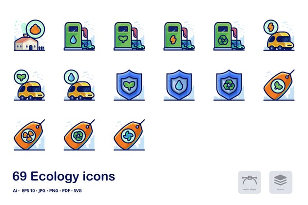 新能源生态环境主题图标集 Ecology Detailed Filled Outline icons插图(1)