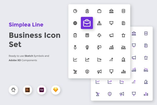 简约风商务主题UI设计线性图标矢量素材 Simplea Line – Business Icon Set