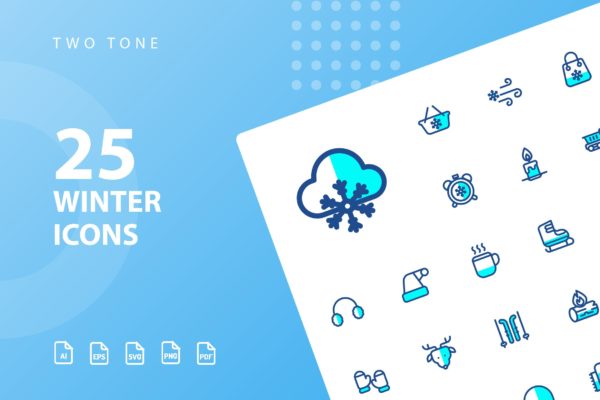 25枚冬天主题双色调矢量素材库精选图标v2 Winter Two Tone Icons