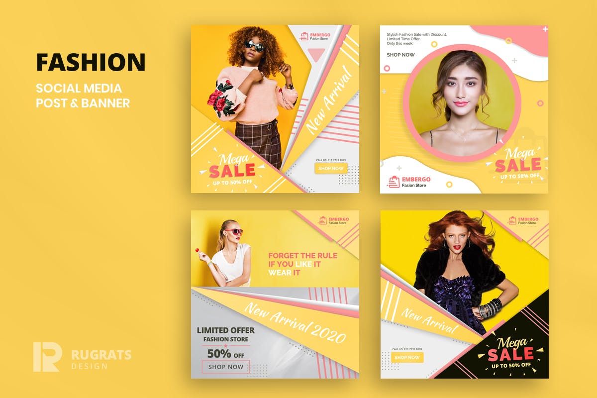 时尚主题方形社交广告Banner图设计模板 Fashion  R1 Social Media Post Template插图