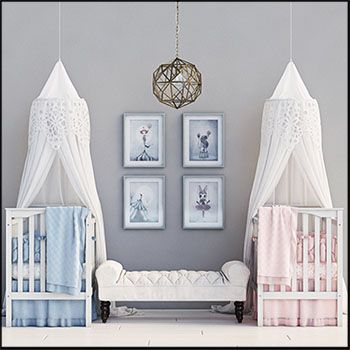 婴儿卧室婴儿床和吊坠等装饰品素材之家精选3D模型