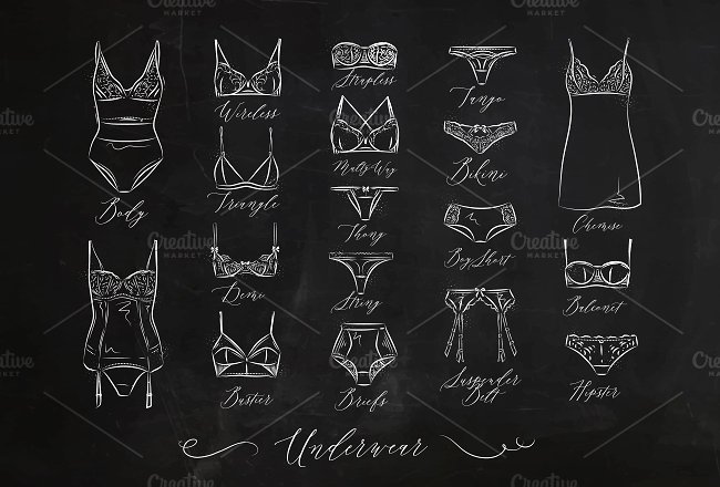 女性内衣文胸素描风格图标 Set Underwear Icons插图(1)