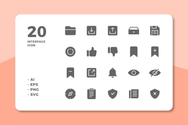 20枚UI界面设计APP操作选项素材库精选图标v3 20 Interface Icons Vol.3 (Solid)