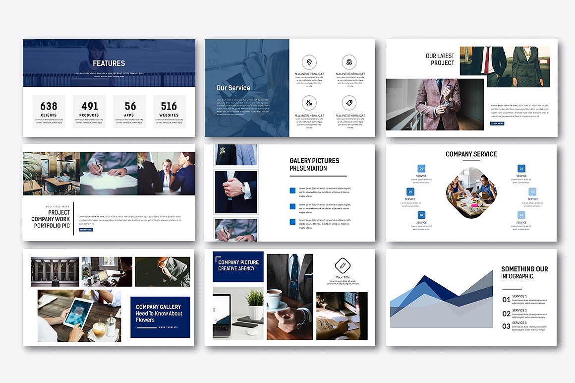 蓝色系扁平设计的商业化PPT模板下载[ppt,pptx]插图(3)