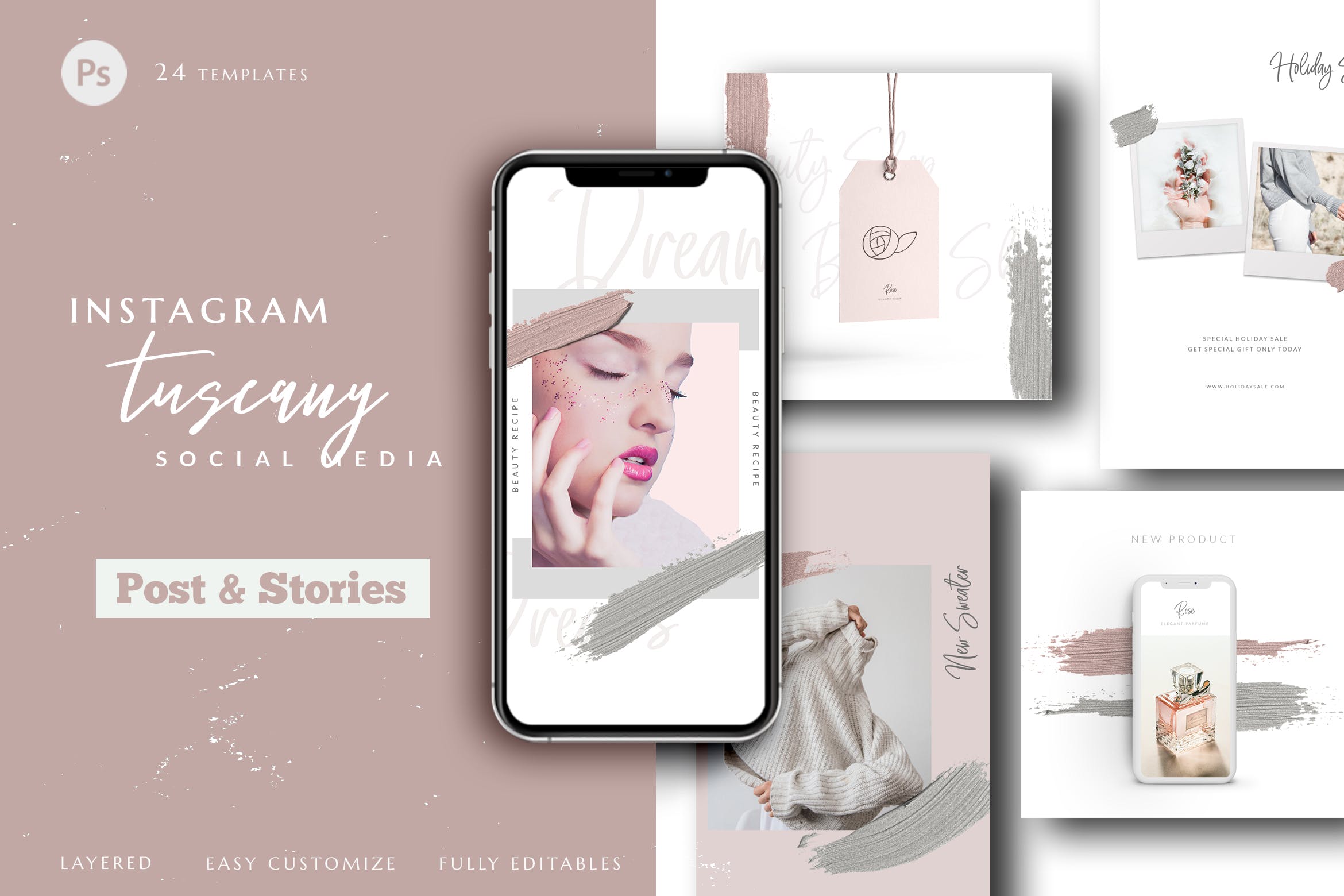 素雅风格Instagram品牌故事&贴图社交素材包 Instagram Tuscany Social Media Pack插图