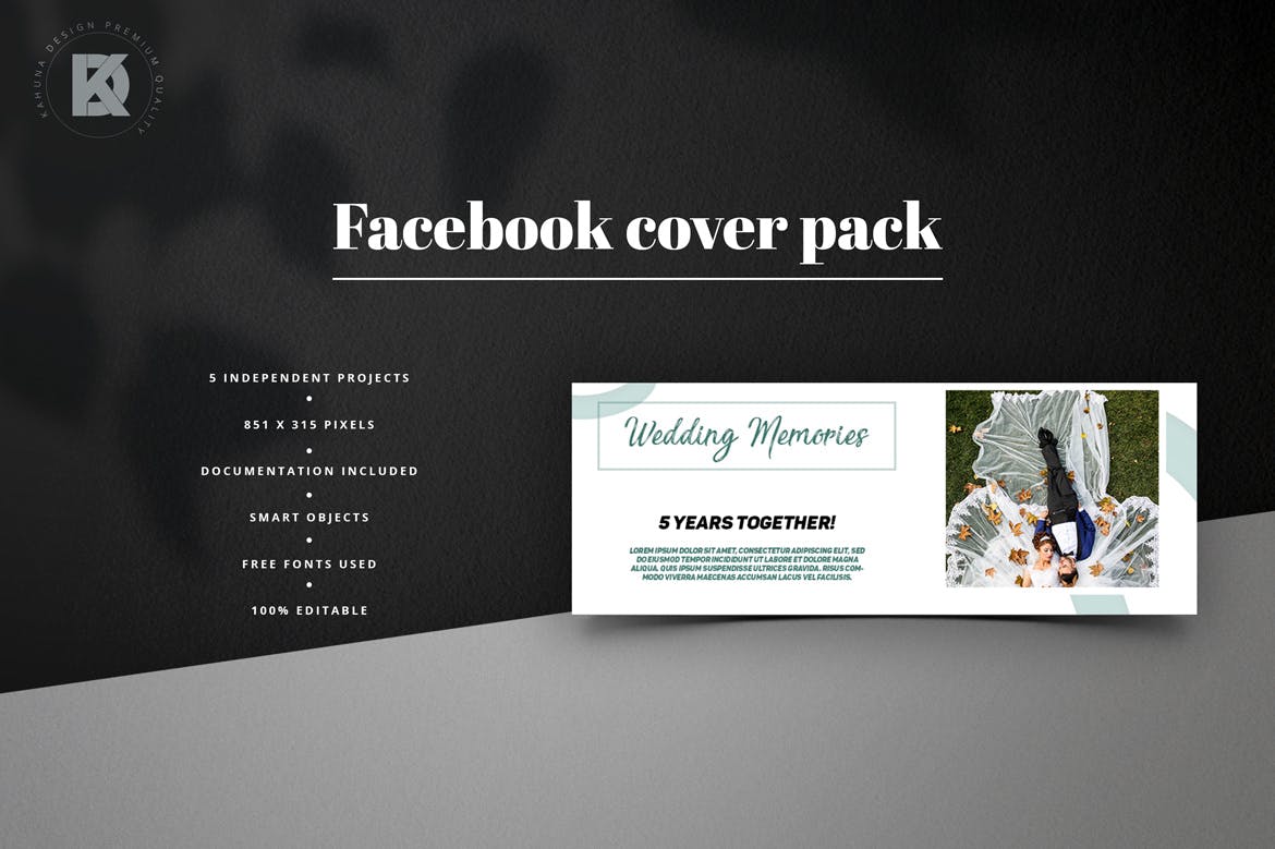 婚礼婚宴活动邀请Facebook封面设计模板素材库精选 Wedding Facebook Cover Kit插图(4)