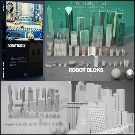 机器人街区城市街道道具素材之家精选3D模型包