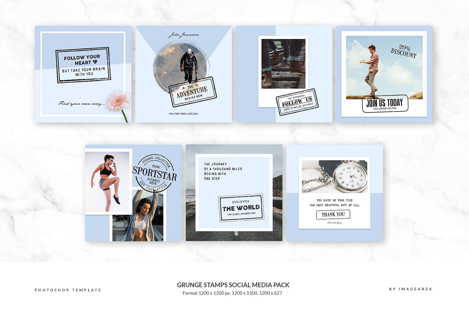 社交媒体、博客插图设计素材包 Grunge stamps Social Media Pack插图(2)