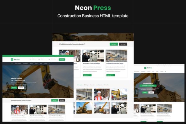 建筑业/建筑公司主题网站设计HTML模板素材库精选 NeonPress – Construction Business HTML Template