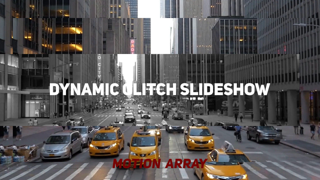 设计精美的动态毛刺转场幻灯片Pr模板