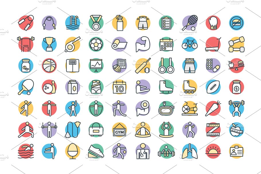 100+瘦身健身体育运动矢量图标 100+ Fitness Vector Icons插图(1)