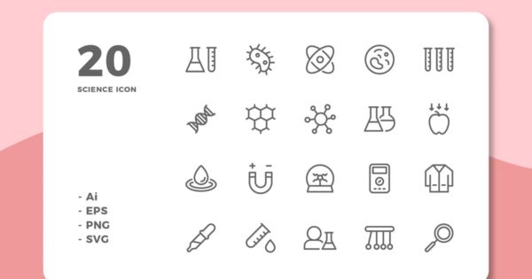 20枚自然科学主题线条图标