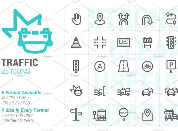 25枚交通线描图标打包下载[PNG，JPG，SVG，EPS，AI ]