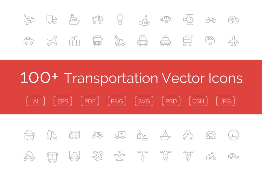 100+交通运输矢量图标集合 100+ Transportation Vector Icons插图
