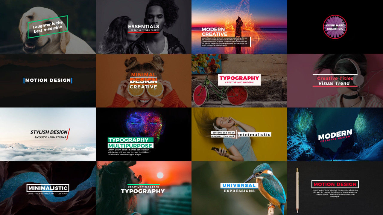 16个时尚独特全屏标题动画素材库精选pr模板Essentials Titles
