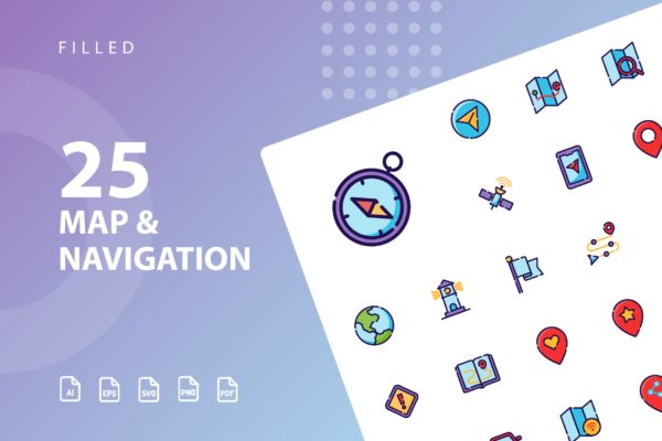 25枚地图导航矢量填充素材库精选图标 Map &amp; Navigation Filled