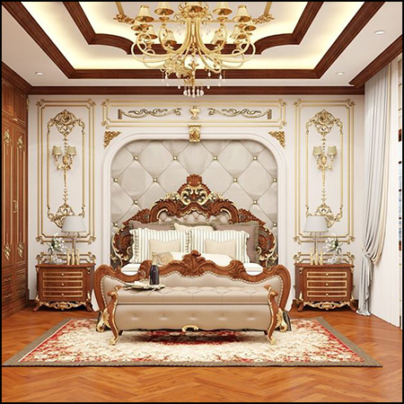 豪华中式实木风格客厅卧室室内场景素材之家精选3D模型By TaLinh