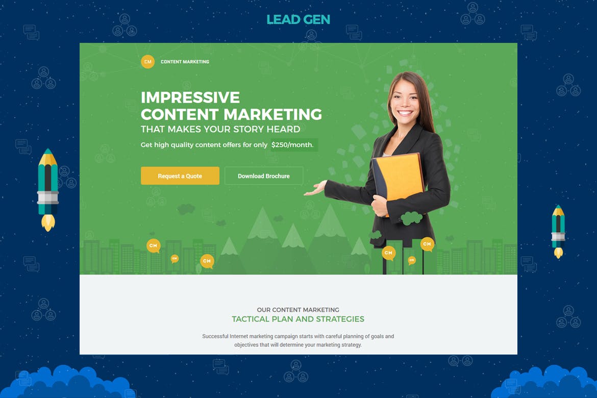 时尚简约内容营销展开登陆页面banner海报着陆页设计模板素材库精选插图