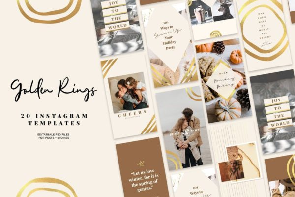 镶金元素Instagram社交设计模板素材库精选素材 Golden Rings