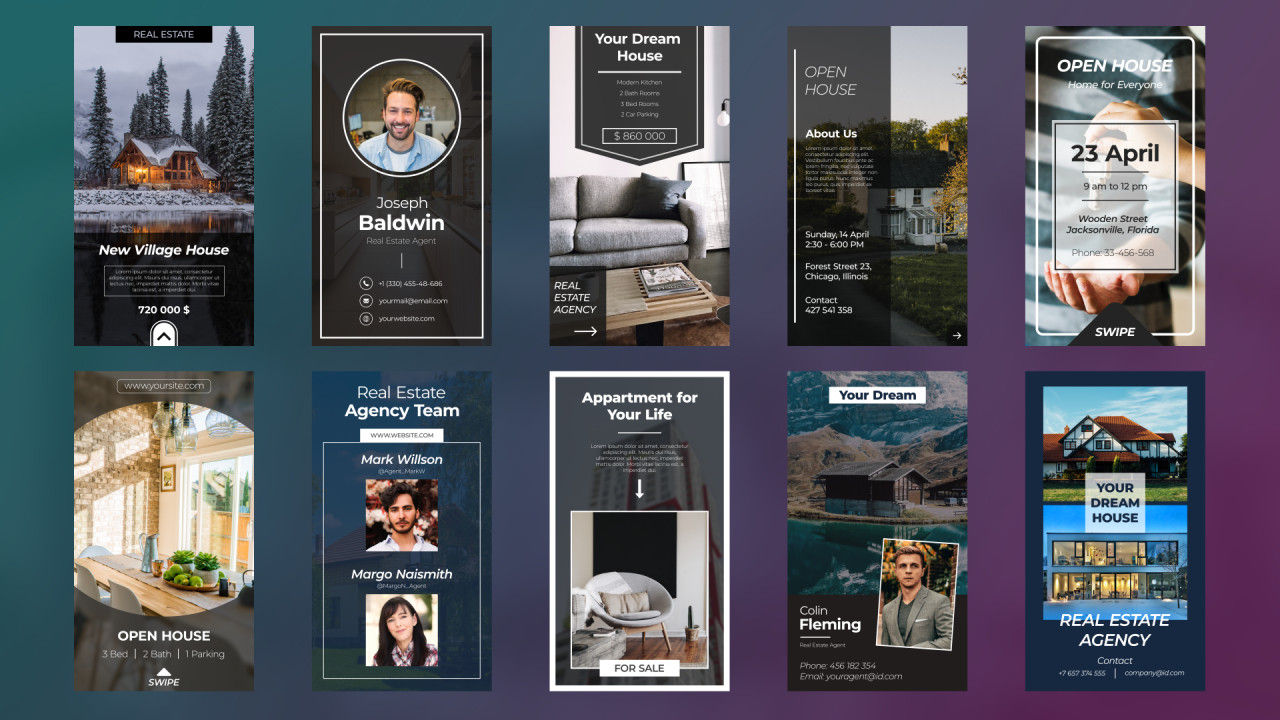 10个酷炫创意的Instagram房地产故事素材库精选AE模板