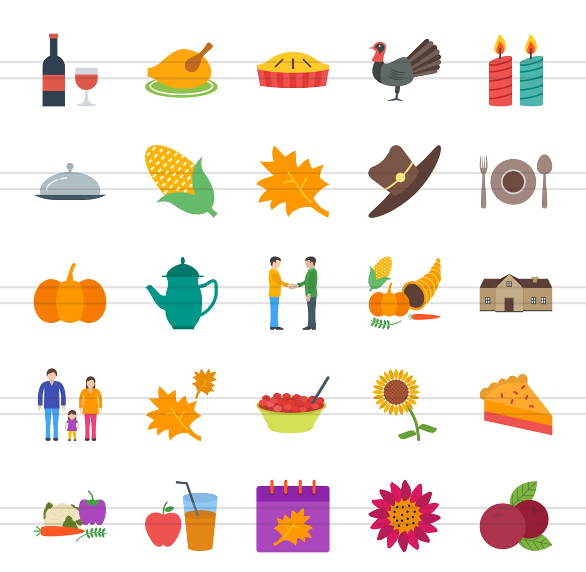 50个感恩节主题扁平设计风格多色图标 50 Thanksgiving Flat Multicolor Icons插图(1)