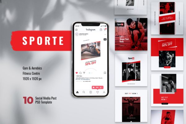 体育运动/健身主题Instagram&amp;Facebook贴图设计模板素材库精选 SPORTE Fitness &amp; Gym Instagram &amp; Facebook Post