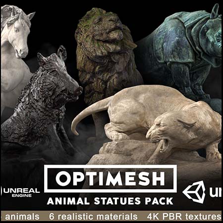 低多边形动物雕刻石像素材之家精选3D模型